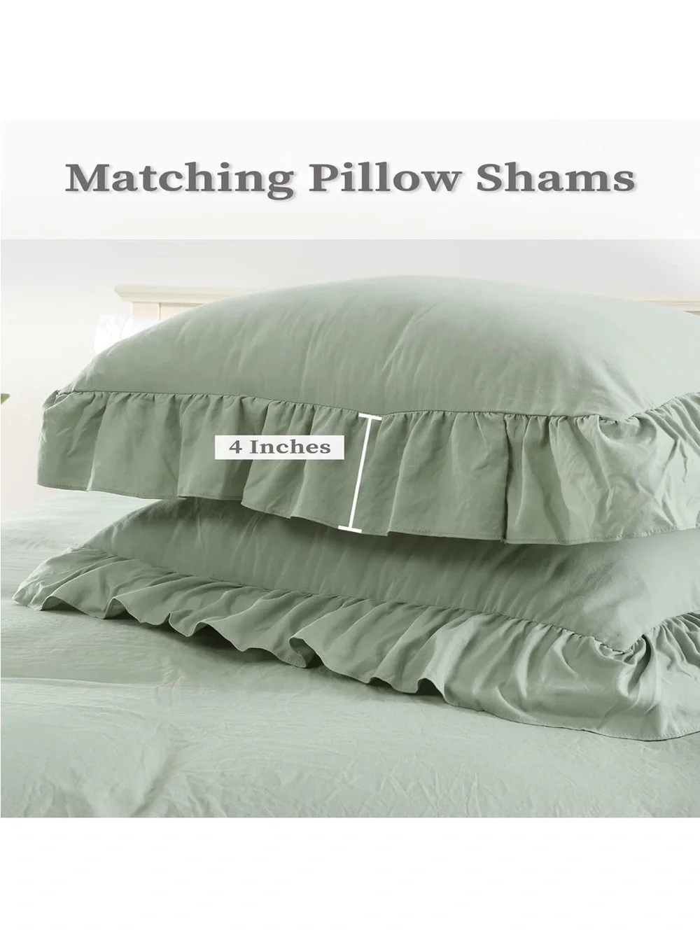 NEW CAROMIO Ruffle Duvet Cover King Size, 3PCS with Button Closure, Sage Green